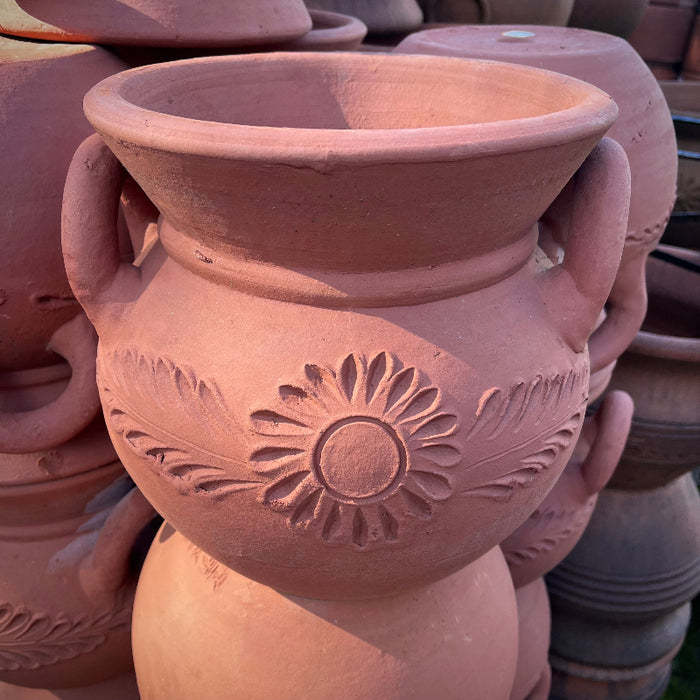 11" Terra Cotta Jar w/ Handles, Floral