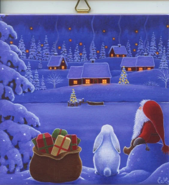 Tile Eva Tomte & Rabbit With Gifts