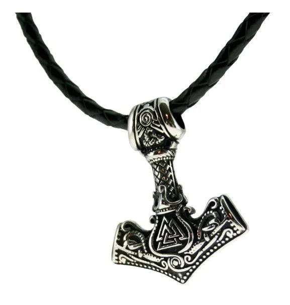 Viking Necklace Thors Hammer Flaaronning Leather Chain