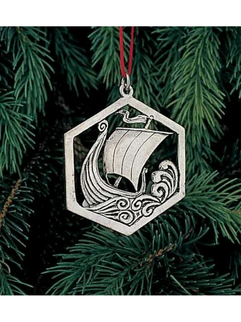 Viking Ship Hexagon Pewter Ornament Norway