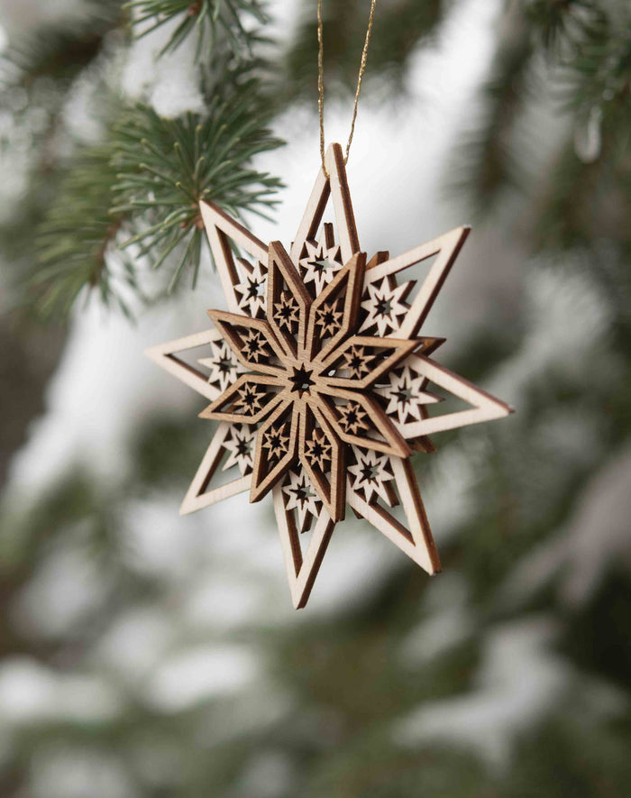 Wooden Snowflake Star/Stars Lasercut Ornament